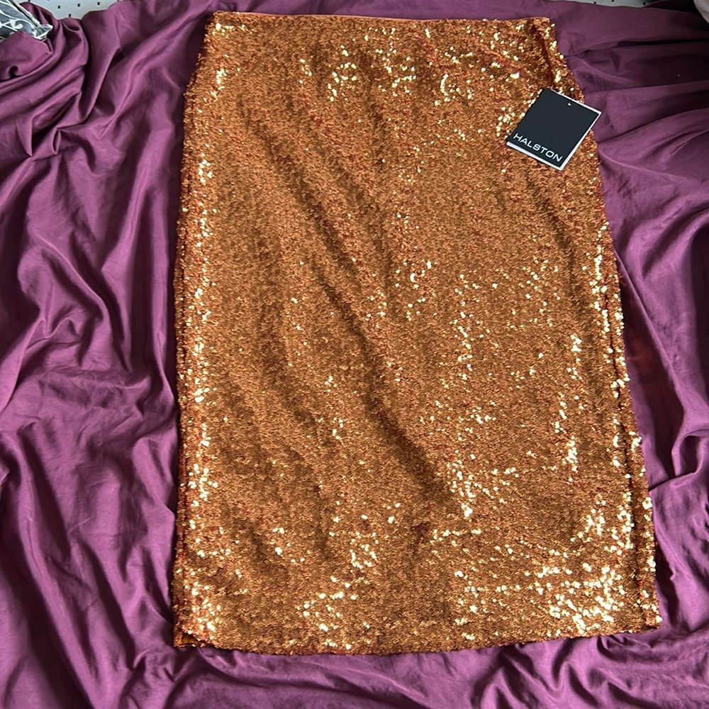 Halston Heritage Gold Sequin Pencil Skirt - Picture 2 of 3